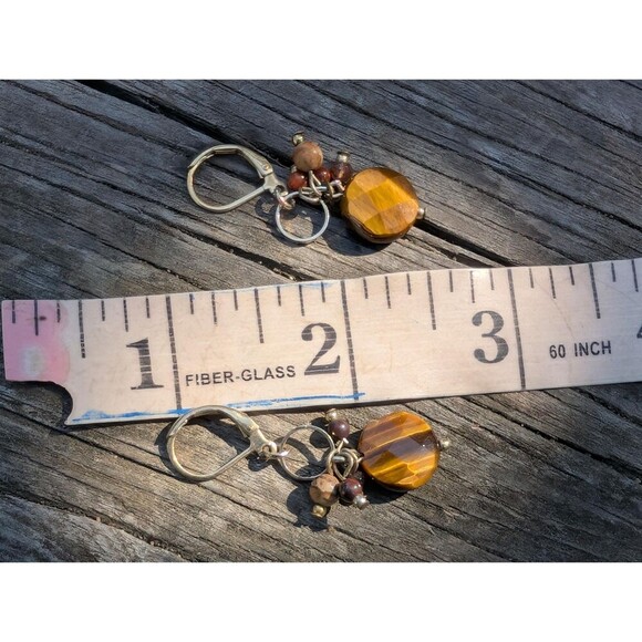 Vintage Tigers Eye & Jasper Earrings - Picture 10 of 10